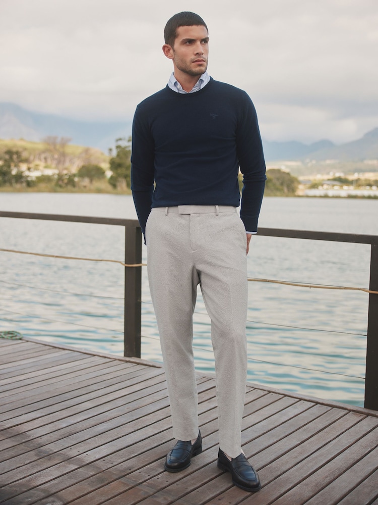 Barbour® Grey Slim Fit Striped Seersucker Suit Trousers - Image 1 of 11