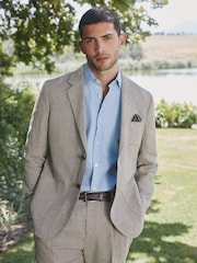 Barbour® Taupe Brown Linen Slim Fit Suit Jacket - Image 1 of 6