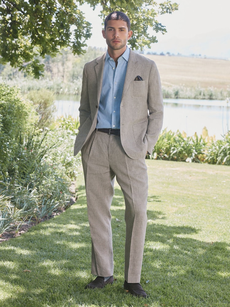 Barbour® Taupe Brown Linen Slim Fit Suit Jacket - Image 2 of 6