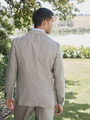 Barbour® Taupe Brown Linen Slim Fit Suit Jacket - Image 3 of 6