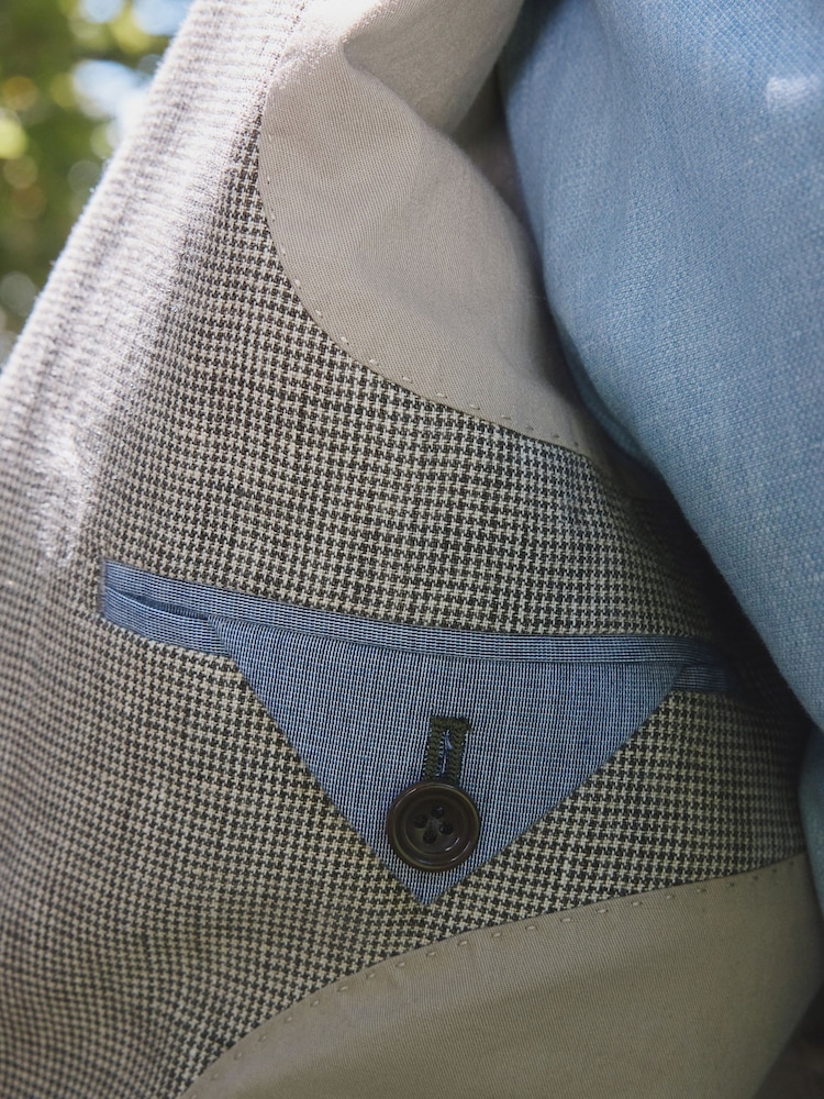 Barbour® Taupe Brown Linen Slim Fit Suit Jacket - Image 6 of 6