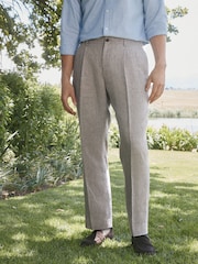 Barbour® Taupe Brown Slim Fit Suit 100% Linen Trousers - Image 2 of 4