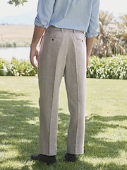 Barbour® Taupe Brown Slim Fit Suit 100% Linen Trousers - Image 3 of 4