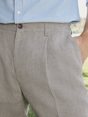 Barbour® Taupe Brown Slim Fit Suit 100% Linen Trousers - Image 4 of 4