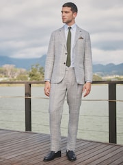 Barbour® Grey Slim Fit 100% Linen Check Suit Trousers - Image 2 of 6