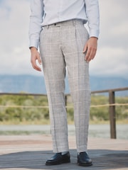 Barbour® Grey Slim Fit 100% Linen Check Suit Trousers - Image 3 of 6