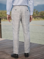 Barbour® Grey Slim Fit 100% Linen Check Suit Trousers - Image 4 of 6