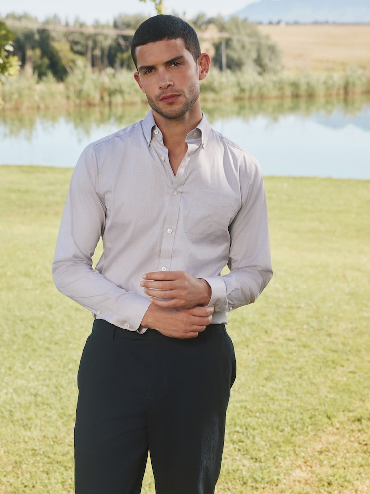 Barbour® Neutral Brown 100% Cotton Long Sleeve Oxford Shirt - Image 1 of 13