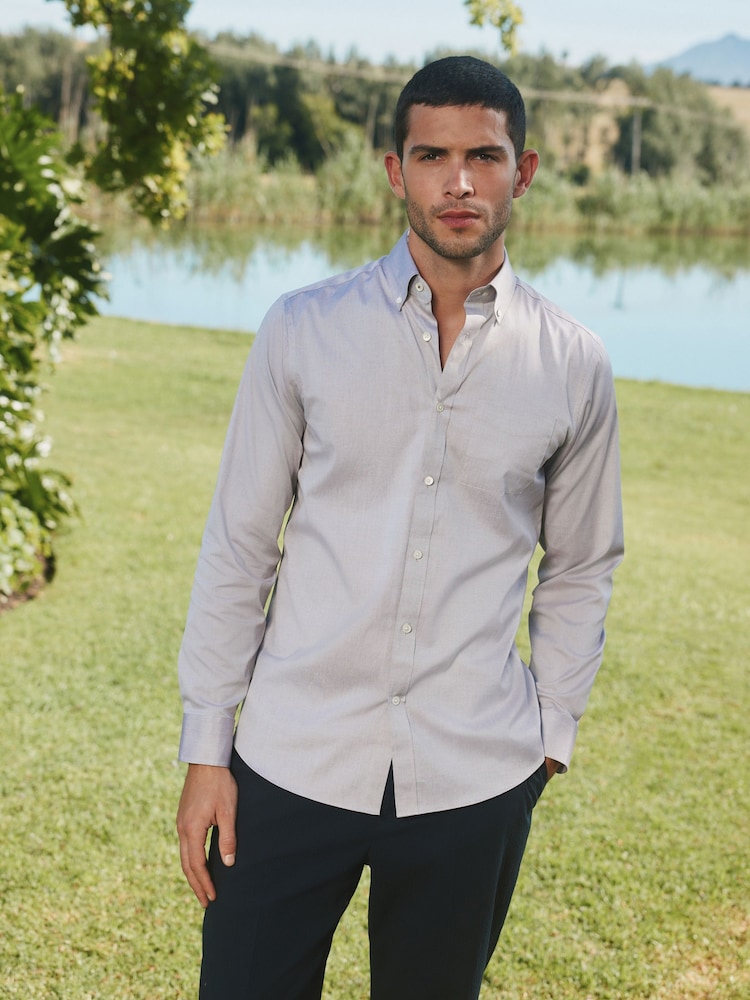 Barbour® Neutral Brown 100% Cotton Long Sleeve Oxford Shirt - Image 2 of 13