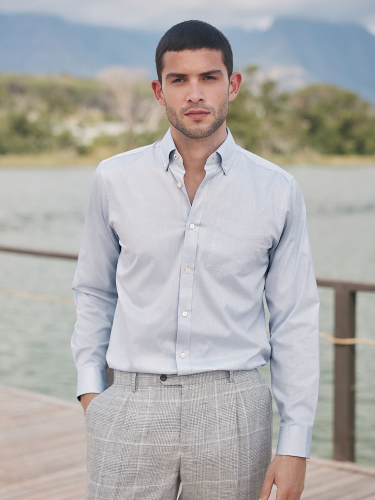 Barbour® Blue 100% Cotton Long Sleeve Oxford Shirt - Image 1 of 8
