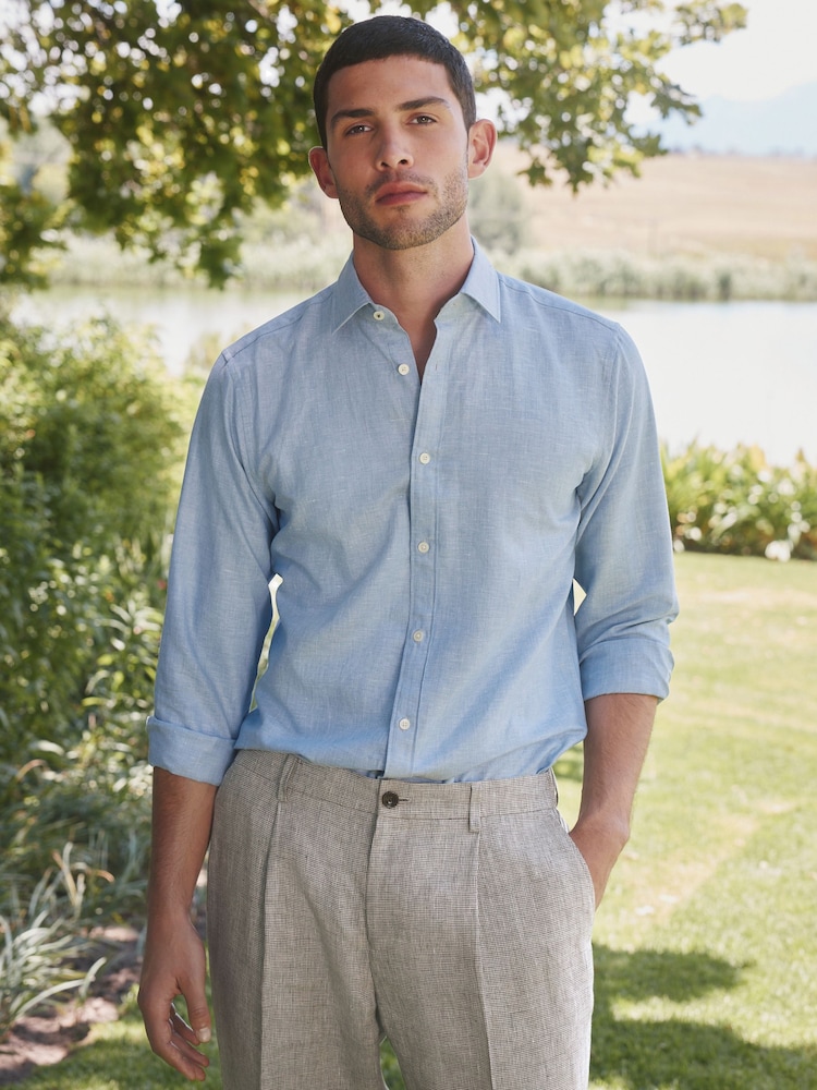 Barbour® Blue Long Sleeve Blend Shirt - Image 1 of 9