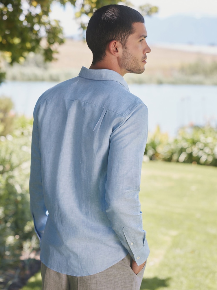 Barbour® Blue Long Sleeve Blend Shirt - Image 3 of 9