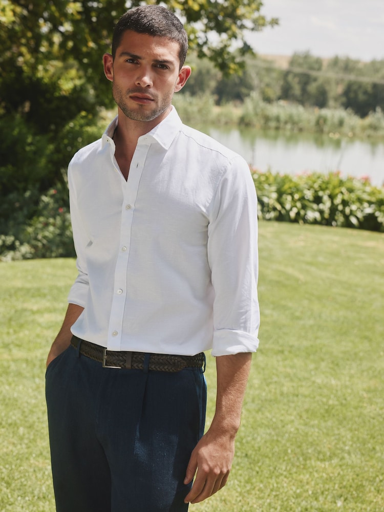 Barbour® White Textured Long Sleeve Blend Shirt - Image 1 of 7