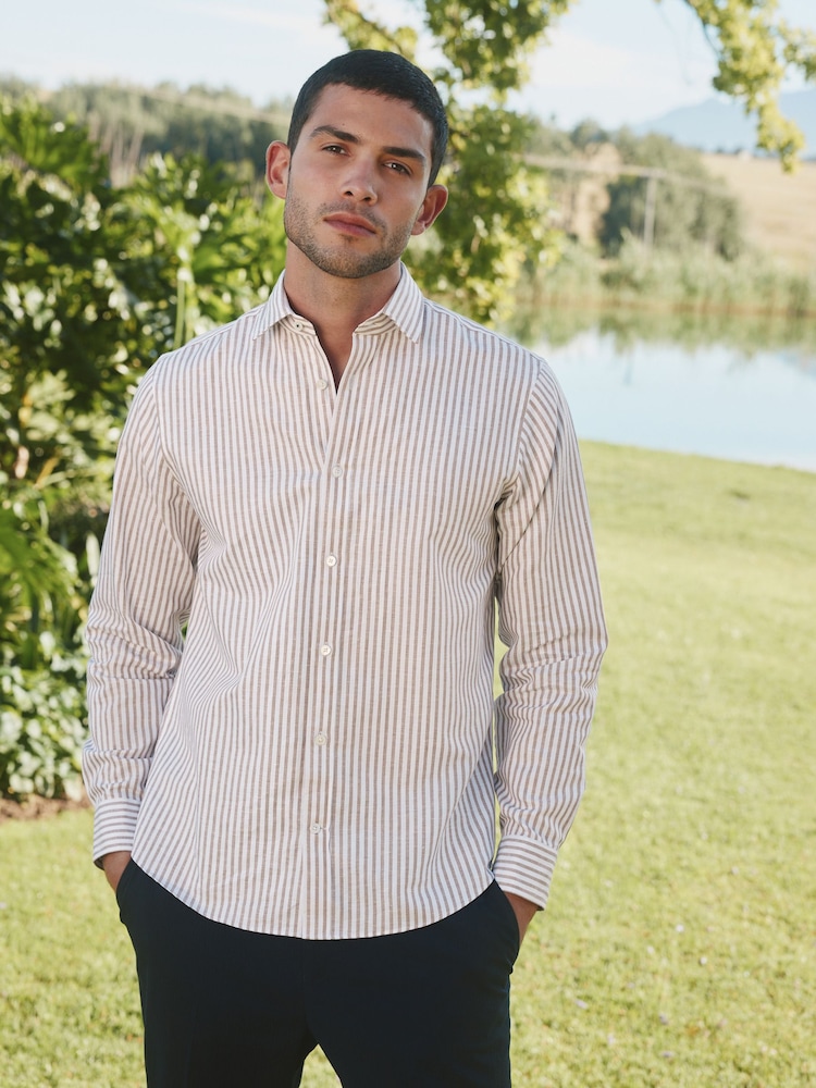 Barbour® Neutral Stripe Long Sleeve Blend Shirt - Image 1 of 7
