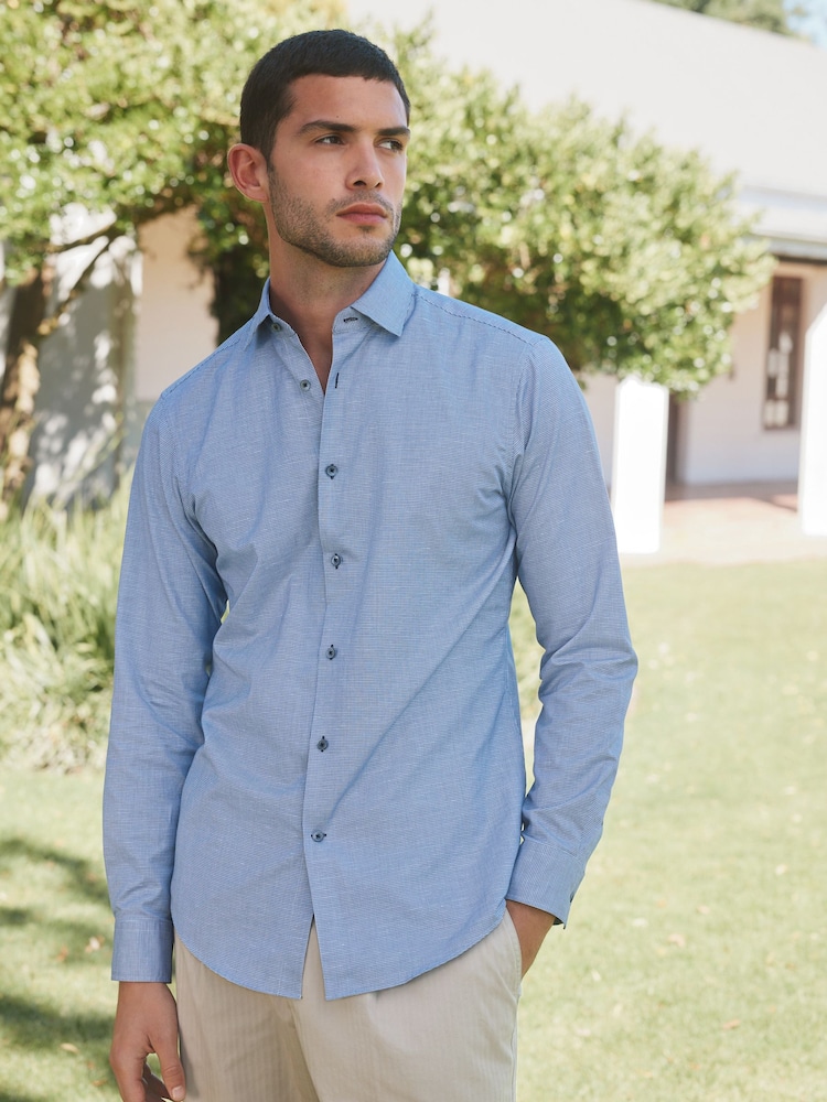 Barbour® Navy Puppytooth Long Sleeve Blend Shirt - Image 1 of 9
