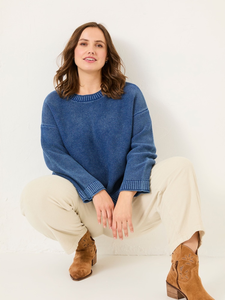 FatFace Elia Ink Blue Laundered Knitted Jumper - Image 6 of 10