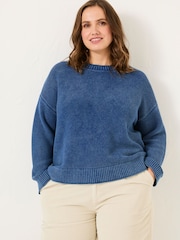 FatFace Elia Ink Blue Laundered Knitted Jumper - Image 8 of 10