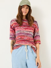 FatFace Pink Magda Knitted Pointelle 100% Cotton T-Shirt - Image 1 of 6