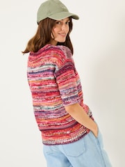 FatFace Pink Magda Knitted Pointelle 100% Cotton T-Shirt - Image 2 of 6