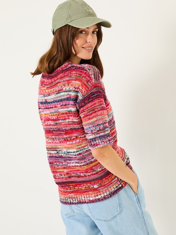 FatFace Pink Magda Knitted Pointelle 100% Cotton T-Shirt - Image 2 of 6