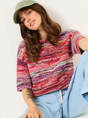 FatFace Pink Magda Knitted Pointelle 100% Cotton T-Shirt - Image 4 of 6