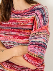 FatFace Pink Magda Knitted Pointelle 100% Cotton T-Shirt - Image 5 of 6