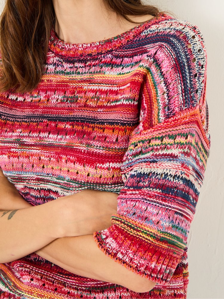 FatFace Pink Magda Knitted Pointelle 100% Cotton T-Shirt - Image 5 of 6