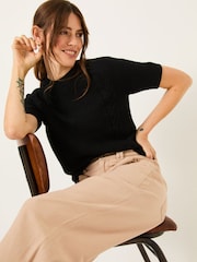 FatFace Mila Black Cable Knitted T-Shirt - Image 3 of 5