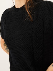 FatFace Mila Black Cable Knitted T-Shirt - Image 4 of 5