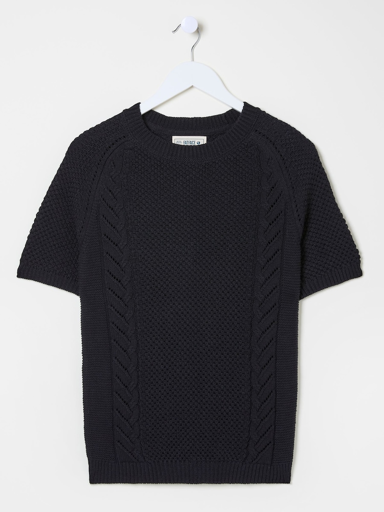 FatFace Mila Black Cable Knitted T-Shirt - Image 5 of 5