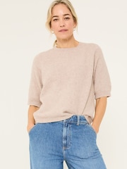 FatFace Zandra Natural Textured Knitted T-Shirt - Image 1 of 6
