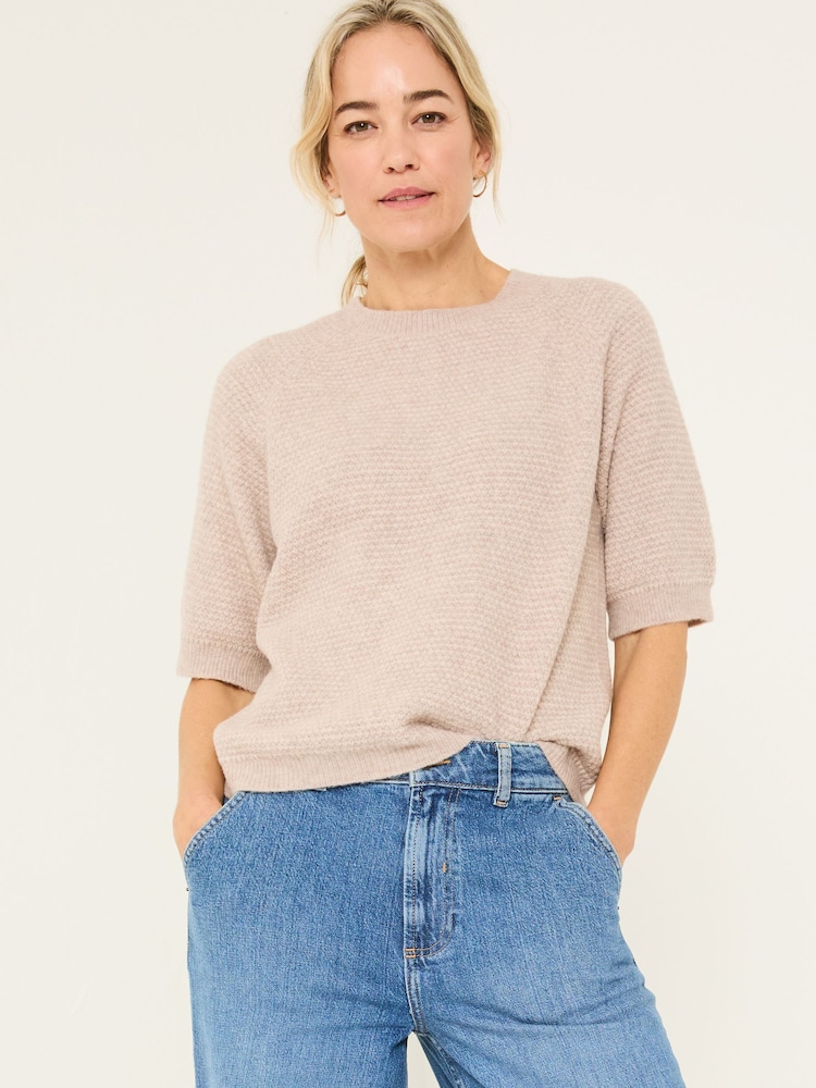 FatFace Zandra Natural Textured Knitted T-Shirt - Image 1 of 6