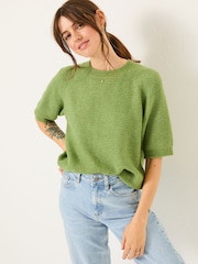 FatFace Zandra Green Textured Knitted T-Shirt - Image 1 of 6