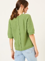 FatFace Zandra Green Textured Knitted T-Shirt - Image 2 of 6