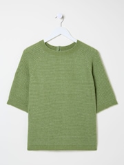 FatFace Zandra Green Textured Knitted T-Shirt - Image 6 of 6
