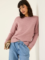 FatFace Mid Pink Jessie Textured Knitted Jumper - Image 1 of 6