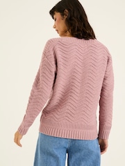 FatFace Mid Pink Jessie Textured Knitted Jumper - Image 2 of 6