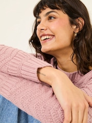 FatFace Mid Pink Jessie Textured Knitted Jumper - Image 4 of 6