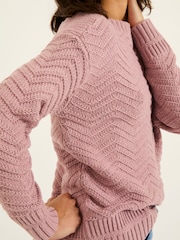 FatFace Mid Pink Jessie Textured Knitted Jumper - Image 5 of 6