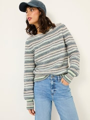 FatFace Blue Soraya Stripe Knitted Crew Neck Jumper - Image 1 of 7