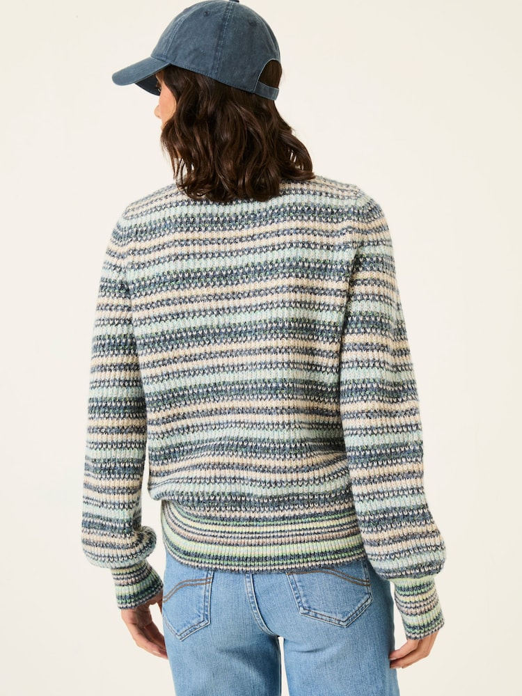 FatFace Blue Soraya Stripe Knitted Crew Neck Jumper - Image 2 of 7