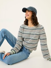 FatFace Blue Soraya Stripe Knitted Crew Neck Jumper - Image 4 of 7
