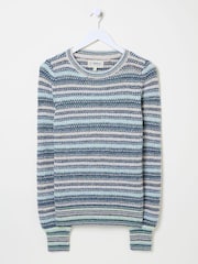 FatFace Blue Soraya Stripe Knitted Crew Neck Jumper - Image 6 of 7