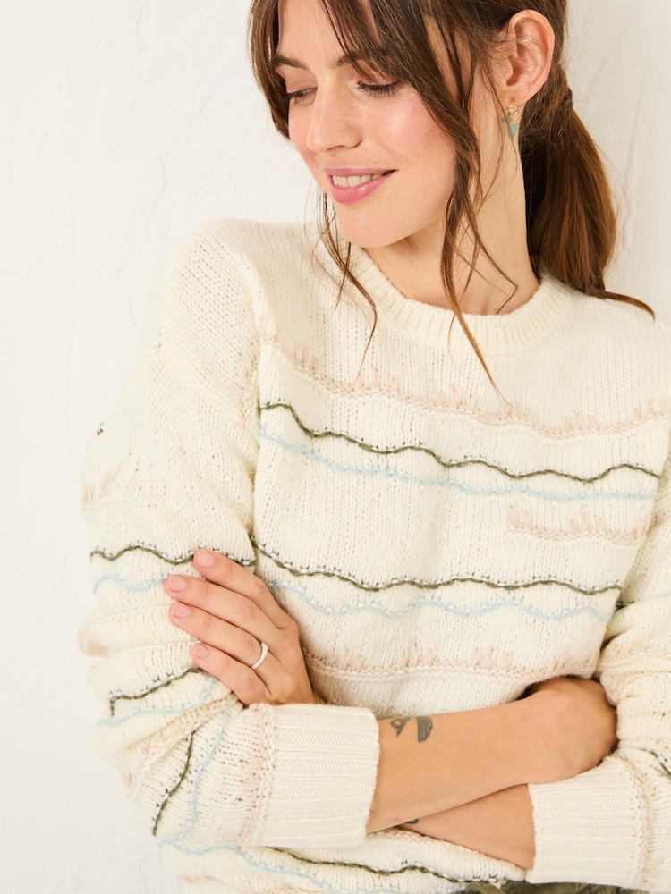 FatFace Suki Ivory Pattern Knitted Crew Neck Jumper - Image 1 of 6