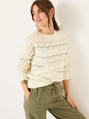 FatFace Suki Ivory Pattern Knitted Crew Neck Jumper - Image 2 of 6