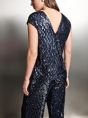 Navy Sequin V-Neck Sleeveless Top - Image 4 of 5