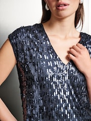 Navy Sequin V-Neck Sleeveless Top - Image 5 of 5