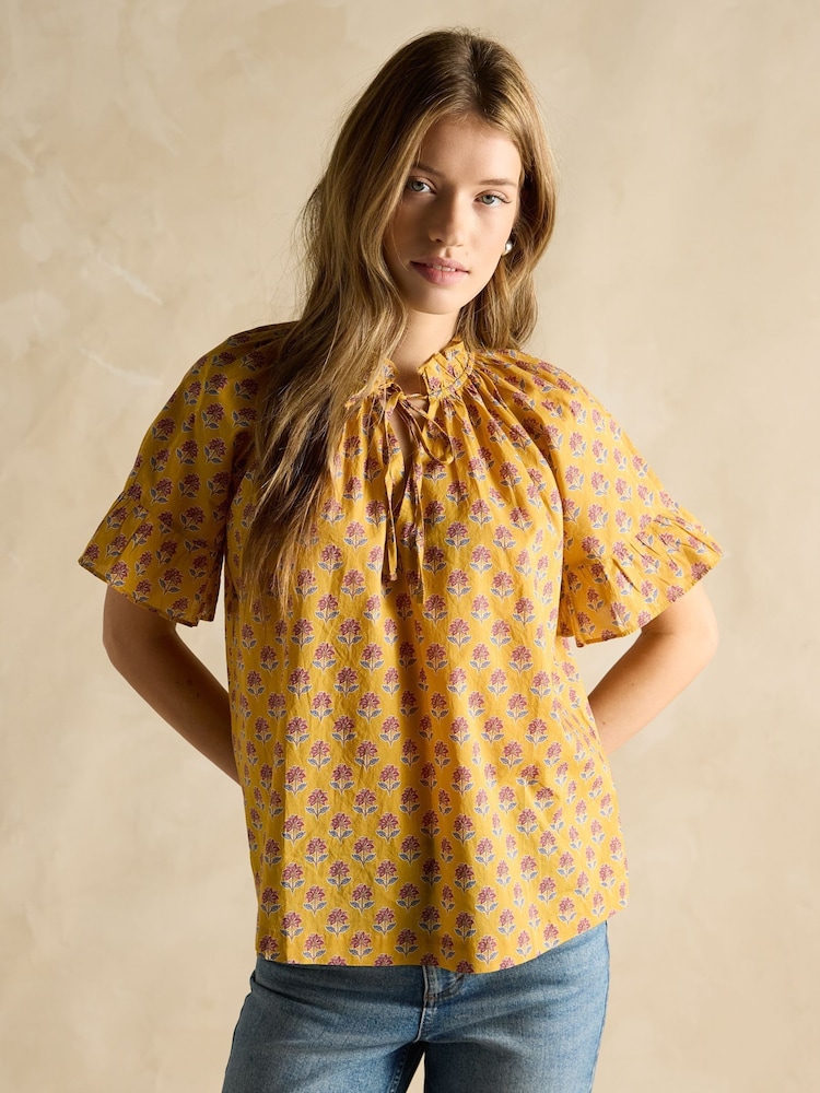 Желтый - Joules Melissa Short Sleeve Cotton Blouse - Изображение 1 из 6