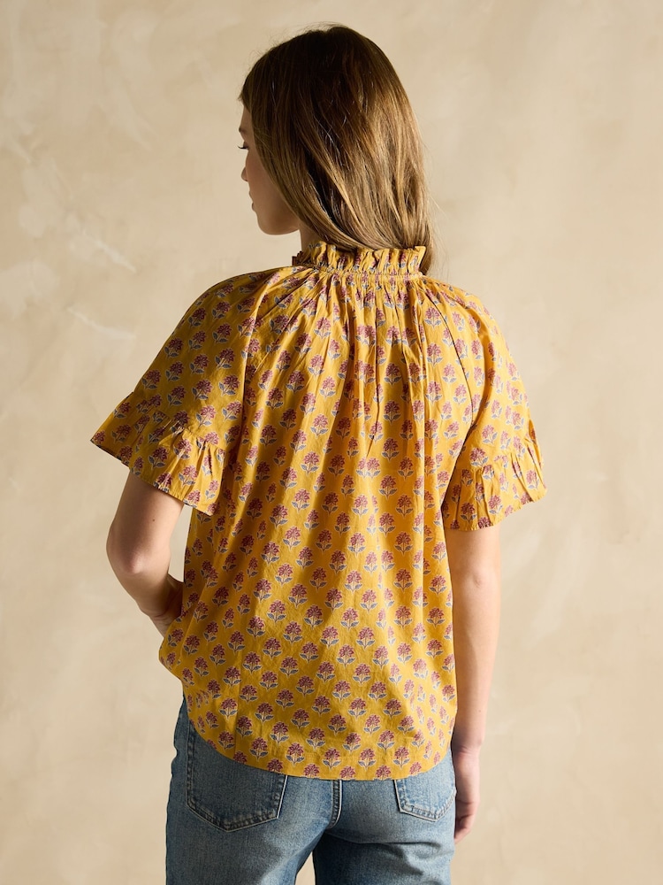 Желтый - Joules Melissa Short Sleeve Cotton Blouse - Изображение 2 из 6