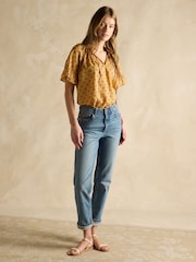 Желтый - Joules Melissa Short Sleeve Cotton Blouse - Изображение 3 из 6